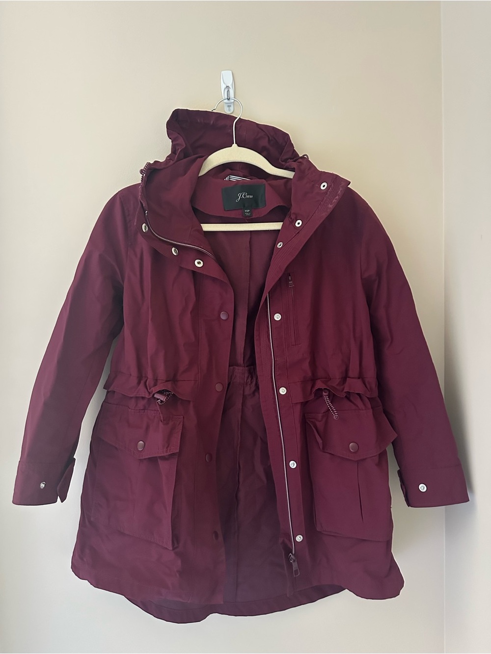J. Crew Women's Burgundy Hooded rain jacket
